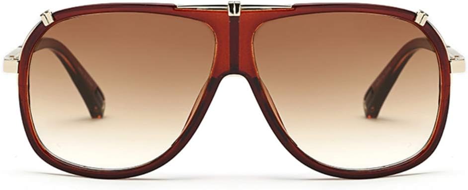 Freckles Mark 70s Italian Mob Boss Retro Square Sunglasses for Men Women Vintage Disco Sun Glasses, Brown/Gold, Medium