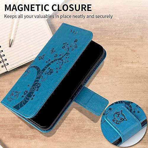 Miagon Wallet Flip Case For Iphone 6/6S,Lovely Butterfly Tree Cat Design Pu Leather Book Style Stand Function Cover,Blue #TOP3