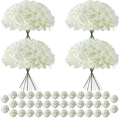 Cherica 120Pcs White Hydrangea Artificial Flowers Bulk，Realistic Silk Fake Flowers