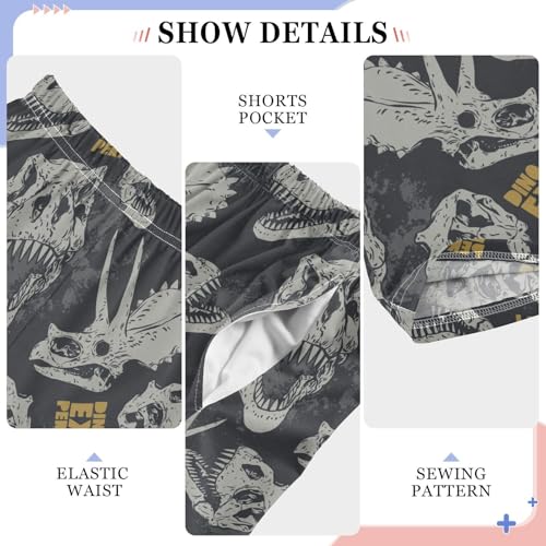 ZZXXB Retro Dino Skull Boys Long Pants Soft Trousers Elastic Waist Kids Lounge Bottoms with Pockets S-XL4