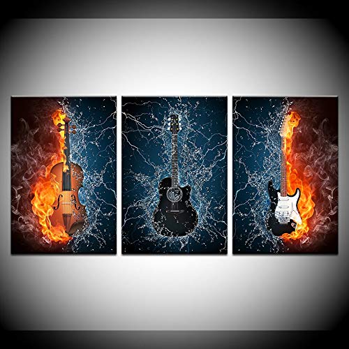 Impression sur toile guitare en feu - Affiche triptyque vibrante pour la maison - 2