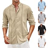 Chemise unie pour homme à col montant - Coupe régulière - Coupe ample - Manches longues pour la plage - Élégant - Léger - Col boutonné - Manches longues, bleu ciel, M
