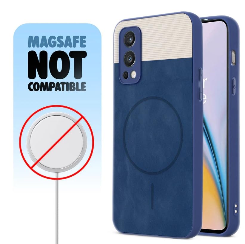 Image of Bintage CASE Mac Safe Design Hard Light Weight Back Case | Soft Border Camera Protect | Dual PU Leather Finish Back Cover Compatible for OnePlus Nord 2 5G - White & Blue