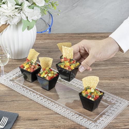Image of Restaurantware 2-OZ Mini Kova Dessert Tumbler Cup - Elegant Square Black Plastic Cups: Perfect for Serving Desserts and Snack Samples - Disposable and Eco-Friendly - 100-CT