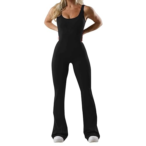 Combinaison Femme Sport Yoga Seamless Moulant Scrunch Butt Lift Une Pièce Jumpsuit Ajustée Combinaison Body Sexy Élastique Confortable Tenue de Sport pour Gym Sports Yoga ou Course - Le Noir - M