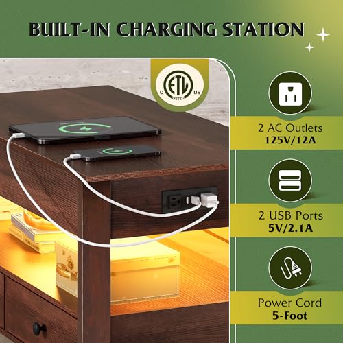 Image of WLIVE Lift Top Coffee Table with 2 Drawers Storage, LED Light, Espresso | Mid Century Modern Wooden Coffee Table, for Dining /Living Rooms /Offices; 39.4 inchW x 19.5 inchD x 19.1 inchH