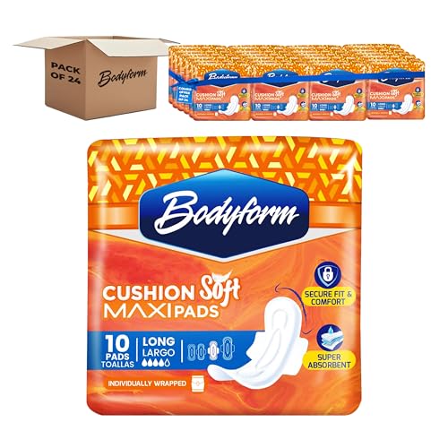 Image of Bodyform Maxi - Value Sanitary Napkins, Cushion Soft Always Comfortable and Ultra-Absorbent (Long, 240 Count (24 Packs of 10 Counts))