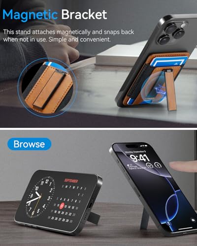 Image of Phone Card Holder Wallet with Stand, Hold 6 Card for iPhone Andriod | Stretch fabric card holder stick on back of phone case. Built-in stand for hands-free viewing. Holds 6 credit /ID cards
