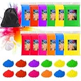 ARELUX Holi Powder Color Run Powder 12 Pack 2.8oz/80g Each Natural Assorted Color Rangoli Powder Bulk, Washable Chalk Powder Paint for Color War, Rangoli, Fun Run, Party & Festival