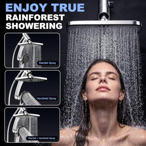 Image of 12 Inch High Pressure Rain Shower Head Combo,9 Settings Shower Handheld