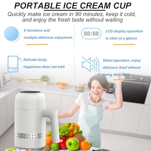 HCAUYNN Kabellose EIS- Und Joghurtmaschine, Wiederaufladbare Haushalts-Softeismaschine, 60-W-Led-Touchscreen-Softeisbecher – Bild 3