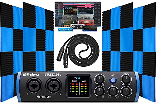 PreSonus Studio 24c 2x2 USB Type-Cオーディオ/MIDIインターフェース XLRバンドル Studio One Artistソフトウェアパック 音響防音スタジオフォームウェッジ遮音パネル 24個パック