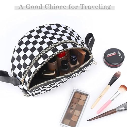 Elysir Crossbody Bag,Spacious Checkered Purse,Black And White Nylon Checkered Crossbody Bum Bag,Adjustable Shoulder Strap3