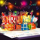 LEDライト＆音楽付き 3Dポップアップ誕生日カード | フラミンゴ・カラフルな「HAPPY BIRTHDAY」デザイン | 子供向け、家族向け、誕生日プレゼント、パーティー用カード