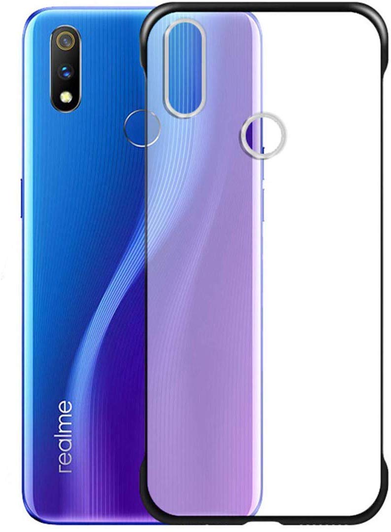 My Choice Ultra Thin Frameless Matte Transparent Buckle Back Frameless TPU Bumper Cover Case for Realme 3 / Realme 3i (Black)