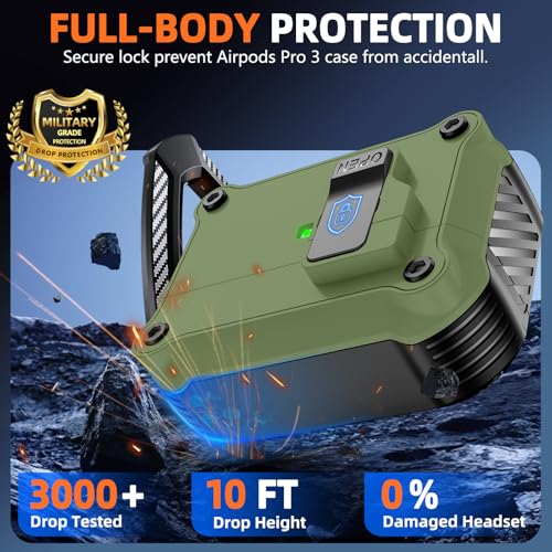 Image of Pohgelan Compatible with AirPods Pro 3 Case (Dark Green) | Magnetic Automatic Lock with Cleaning Kit,Compatible with Magsafe