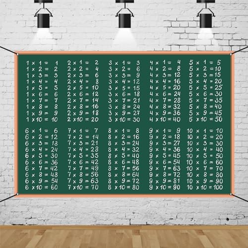 CSFOTO Polyester 6x3.6ft Multiplication Table Theme Decorative Banner Green Blackboard