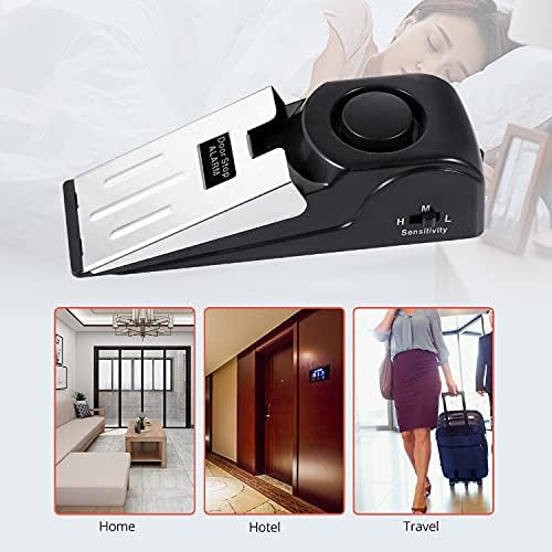 Fuers Door Stop Alarm, 2-Pack Portable Wedge-shaped Door Security Stopper Alarm with Non-slip Rubber, 125dB Siren Adjustable Sensitivity Lightweight, Suitable for Home Hotel Intruder Alert Detection