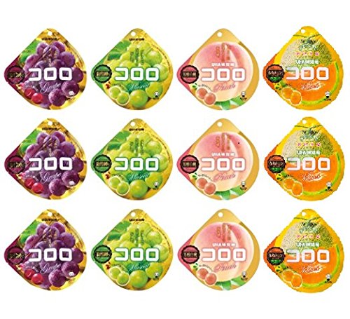 12 Bags of UHA Mikakuto Kororo Gummy 40g Grape, Muscat, peach,and melon Flavor