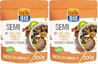 ISOLA BIO Semi di Lino, Chia, Cannella e Mela Macinati Bio, Superfood Biologico, Fonte di Proteine e Calcio, Ricco di Fibre e di Omega-3, Senza Glutine, Senza Zuccheri Aggiunti, Confezione 200g