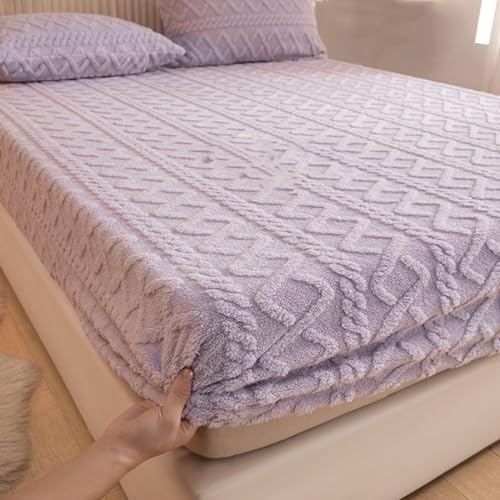 Sábana bajera ajustable de terciopelo de felpa y franela para invierno, forro polar suave, fino, cálido, antideslizante, color sólido, acogedora ropa de cama de felpa para cama de tamaño King (beige