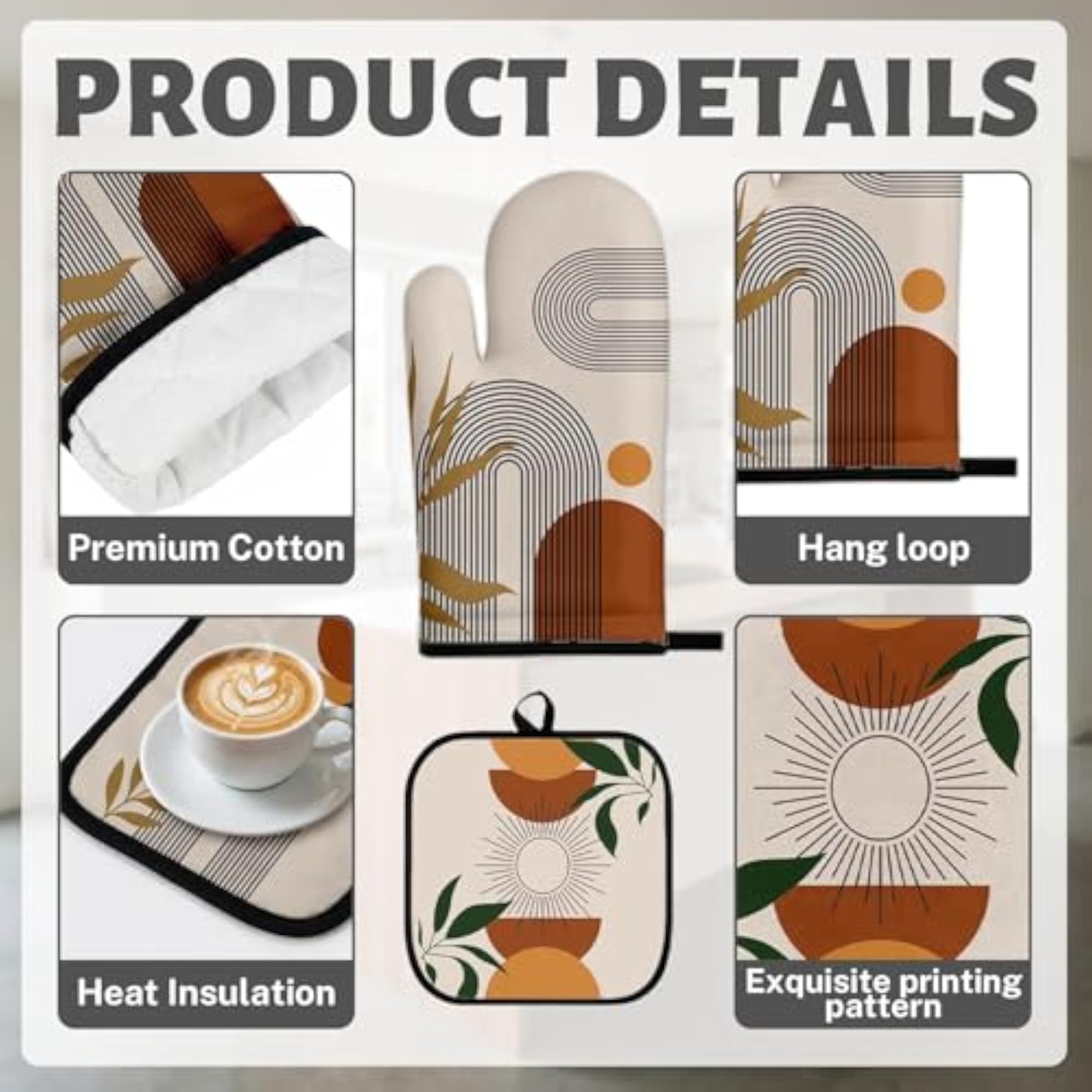 8 Pcs Boho Kitchen Towels Sets with Oven Mitts, Decorative Gift