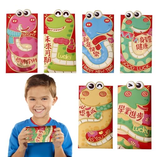 Sobres rojos de año nuevo chino serpiente, Año de la Serpiente Red Envelope - 6X Sobres de dinero de la suerte,2025 paquetes rojos para el año nuevo chino rojo carteras de la suerte para el cumpleaños