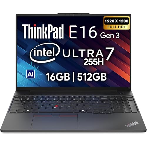 Image of Lenovo ThinkPad E16 Gen 3, 16 inch FHD+, Intel Ultra 7 255H, 16GB DDR5 RAM, 512GB NVMe, Fingerprint, Backlit Keyboard, WiFi 6E, RJ-45, FHD Webcam, Windows 11 Pro, AI Business Laptop - Black