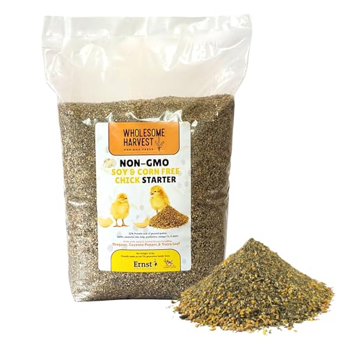 Wholesome Harvest - Corn & Soy-Free Chick Starter Feed - All Grain & Non-GMO Chick Food Starter with Omega 3 - Chicken Feed for Growing Healthy Chicks with High-Protein 22% and Probiotics - 10 Lb