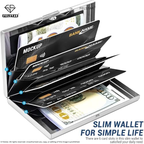 Image of FELSTAR Customized /Personalized Name Engraved RFID Blocking Metal Smart Credit /Debit ATM Card Holder Wallet 6 Slot Holds 10-12 Cards for Men and Women Gift (Silver Customised)