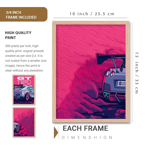 Image of TASVEE Car wall posters | set of 3 wall frames | posters for wall | Wall Decoration for Bedroom, Living Room & Office | Best Gift for Boys & Car Lovers (A6, MEDIUM 10X13, Framed)