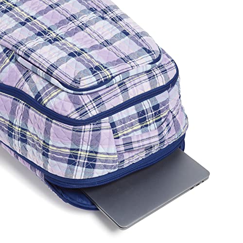 Image of Vera Bradley Women's Cotton Large Travel Backpack Travel Bag, Amethyst Plaid - Recycled Cotton, One Size