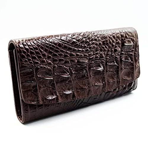 New BROWN Crocodile Leather Back Bone Skin Women Clutch Tri-fold Wallet.3