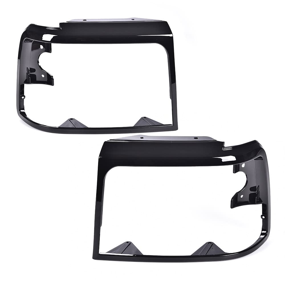 G-PLUS Grille Headlight Door Bezel Chrome Set Compatible with 1992-1996 Bronco/1992-1997 Ford F150 F250 F350Trim Door Passenger & Driver Side 2pcs Gloss Black