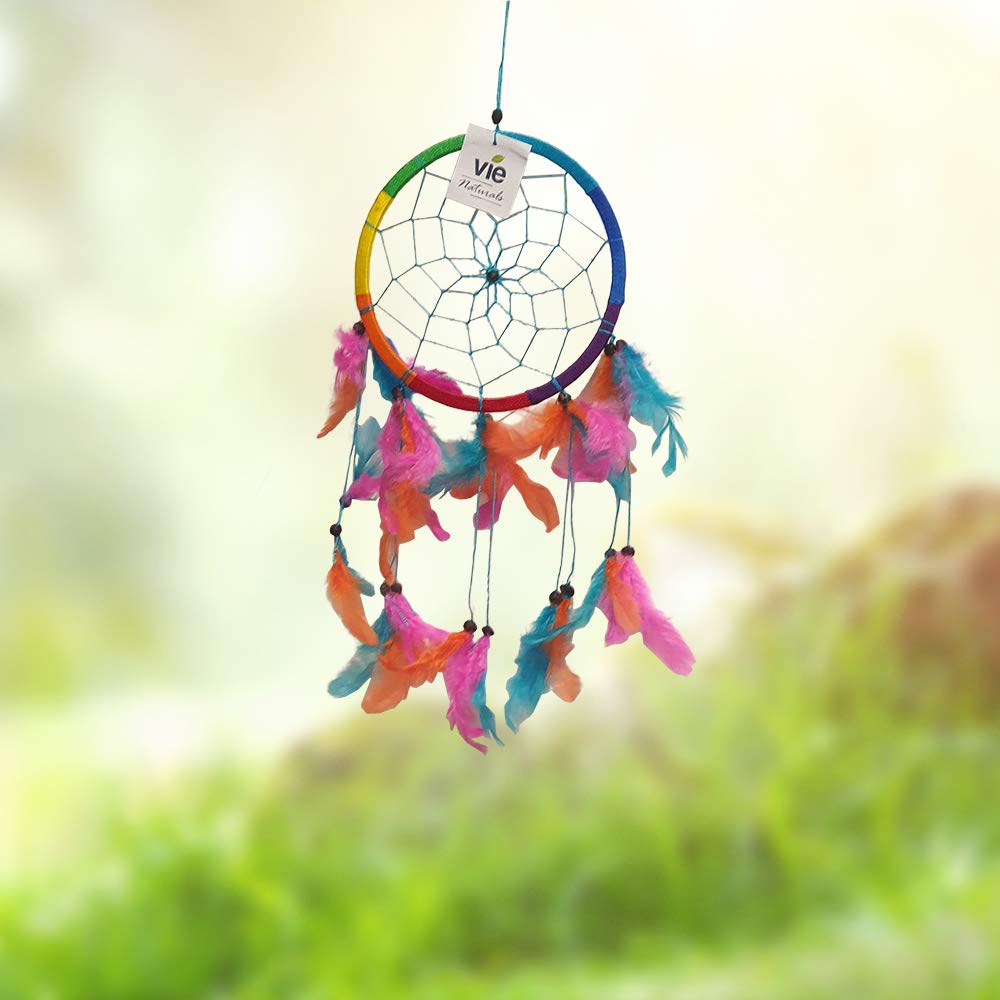 Vie Naturals Dream Catcher with Beads, 16cm Ring, Rainbow, Multicolor - Image 4