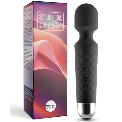 Oliver James Personal Massager Massagestab kabelloser elektrisch - 20 Verschiedene Vibrationsarten 8 Geschwindigkeiten - inkl. Reisetasche (Schwarz)