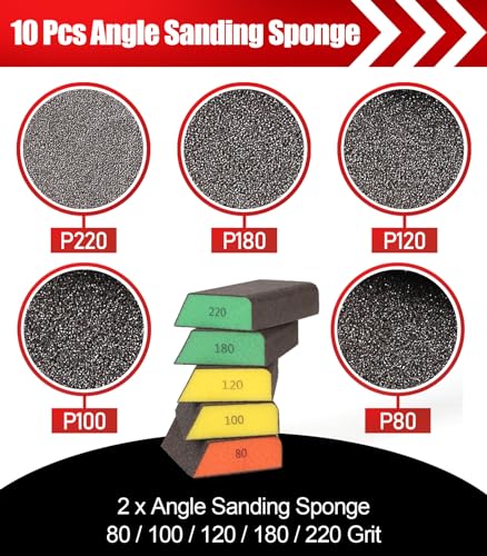 Boshcraft Pacote com 10 bloco de lixamento único, esponja de lixa lavável e reutilizável 80/100/120/