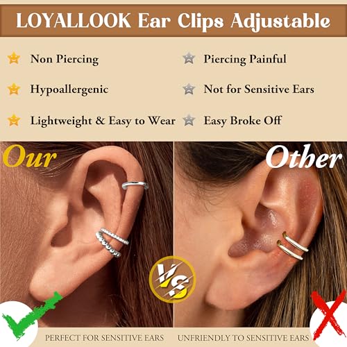 LOYALLOOK Ear Cuff Earrings for Women 14K Gold Plated Ear Cuffs Non Piercing Clip on Cartilage Earring Trendy Fake Earrings Hypoallergenic Huggie Hoop Clip Cuff Earring Lightweight4