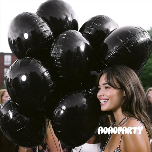 Image of 25Pcs Black Round Shaped Helium Foil Mylar Balloons 18 Inch for Birthday Wedding Anniversary Bachelor Party Decorations Supplies