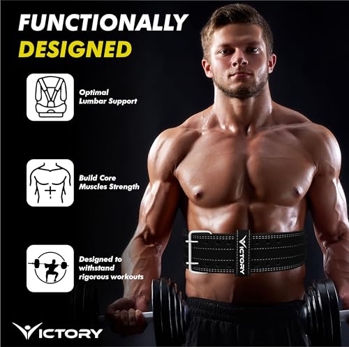 Image of VICTORY Genuine Leather Weight Lifting Gym Belt Back Support Power Lifting Belt for Men and Women | Unisex | Adjustable Buckle | (Medium (Power))