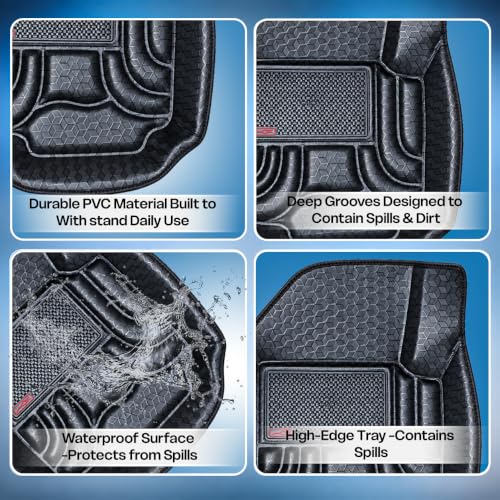 Image of OTO2EYE Car Floor Mat 4.5D Compatible for Maruti Suzuki Wagon R (2019 Onwards) All Model, 100% Waterproof Tray Shape, Set of 3 Pieces, Top Notch PVC 4.5D Foot Mats, Washable, 1 Year Warranty