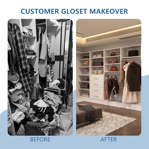 Modular-Closet-System-96-Wide-Closet-Organizer-System-with-Hanging-and-Towers-Wood-Tower-Closet-Storage-for-Walk-In-Closets-Wall-Mounted-Wardrobe-Organizer-Kit-System-Bedroom-White Modular Closet System 96 Wide Closet Organizer System with Hanging and Towers Wood Tower Closet Storage for Walk In Closets Wall Mounted Wardrobe Organizer Kit System Bedroom White