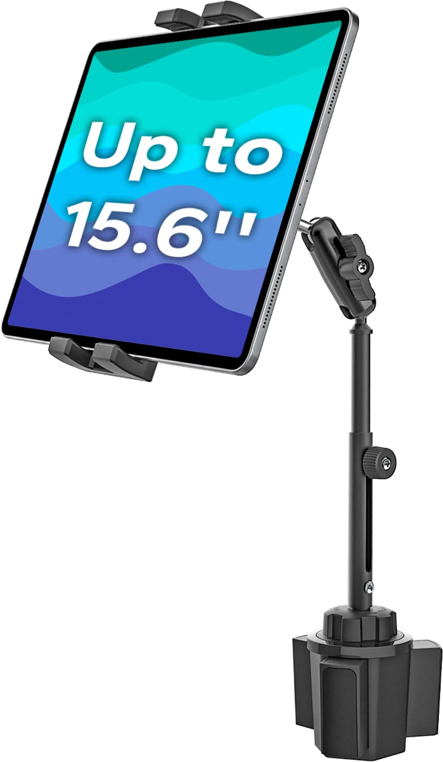 GDZN Tablet Halterung für Auto Getränkehalter, [Höhenverstellbar] PKW LKW Becherhalter iPad Halterung mit Metall Teleskopierbar Arm für iPad Pro 12.9, Samsung Tabs, Fire, iPhone, 4.7-15.6" Geräte