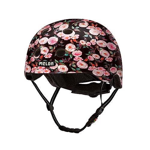 Melon »Rose Garden« Leichter und Cooler Fahrradhelm für Damen, Herren und Kinder mit maximalem Schutz Größe XXS-S (46–52cm) Schwarz Rosen Blumen