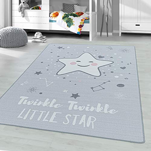 Kinderteppich AYYILDIZ TEPPICHE PLAY 2901 Teppiche grau Kinder Kinderteppiche robuster Kurflor Stern Motiv Kinderzimmer