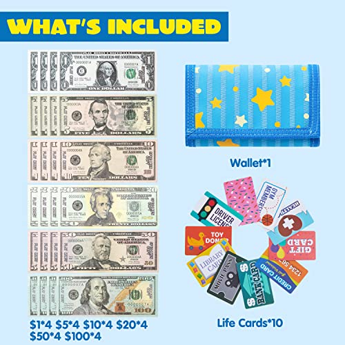 Joyin 14423-A 35Pcs Kids Pretend Money, Play Credit Cards Set, Toddler Wallet, Single-Sided Printed Currency (Copy) For Cash Register Play thumb #1