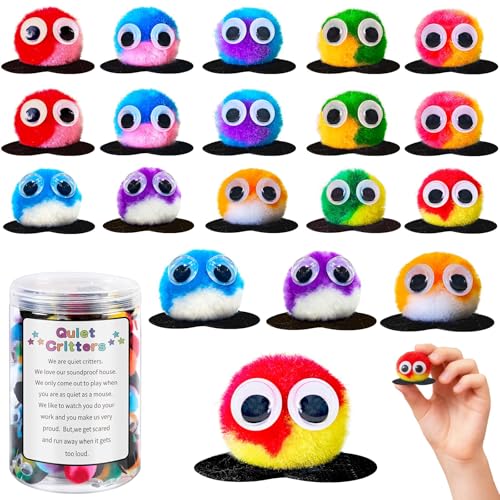 Multicolor Pom Poms Critters,50Pcs Quiet Critters with Plastic Jar for Classroom Management Back to School, 1'' Classroom Behavior Management Tool,Educational and Learning Activities for Class