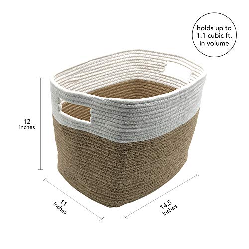 Chloe And Cotton Woven Cube Storage Baskets With Handles | Set Of 2 | Cute Decorative Bins For Shelves, Bookcases, Cubbies, & Organizing Containers | White & Tan #TOP4