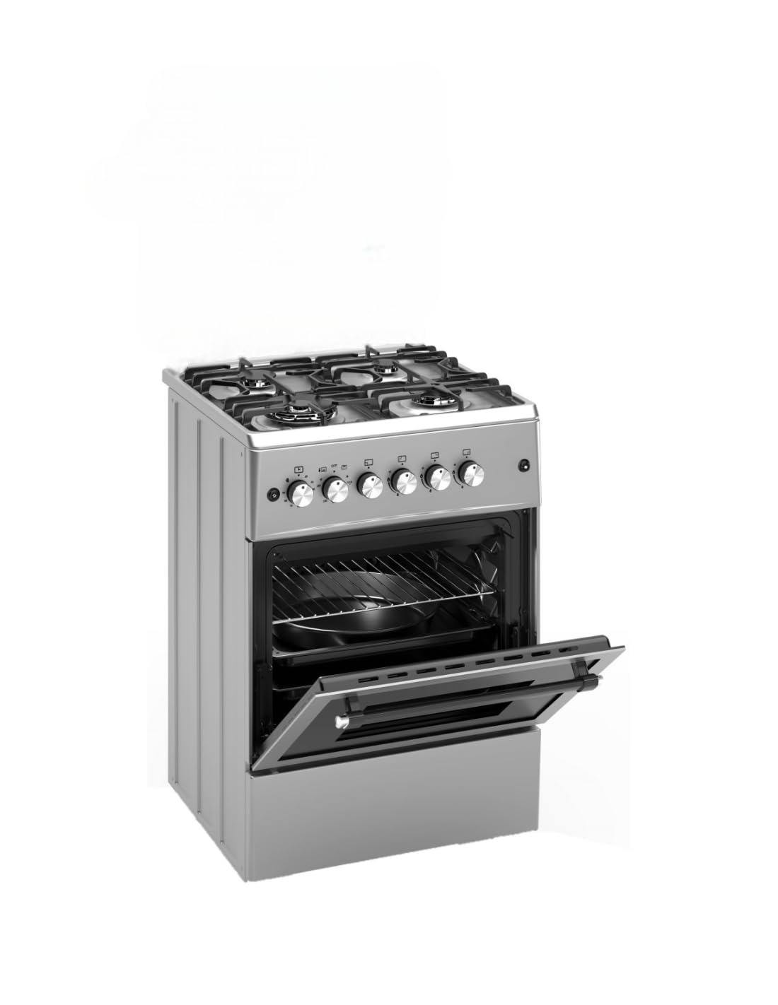 ALPHA Cuisinière à gaz VuLCANO LUX-60 Inox. Allumage automatique, Wok, ventilateur et minuteur. *Haut de gamme*