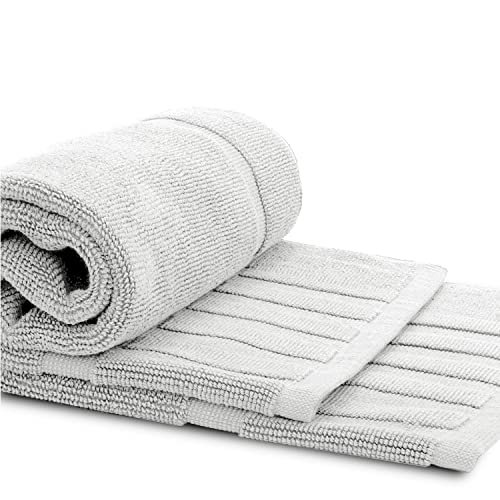 White Classic Luxury Bath Mat Floor Towel Set - Absorbent Cotton Hotel Spa Shower/Bathtub Mats [Not A Bathroom Rug] 22"X34" | 2 Pack | Silver #TOP1